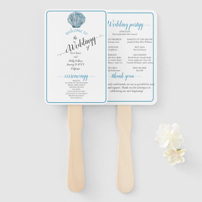 Vintage Teal Blue Single Seashell Wedding Hand Fan (Front and Back)