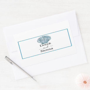Vintage Teal Blue Single Seashell Wedding Sticker
