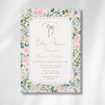 Vintage Teal Blush Sage Floral Bow Baby Shower