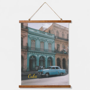 Vintage Teal Classic Car Old Havana Cuba Colonial  Hanging Tapestry