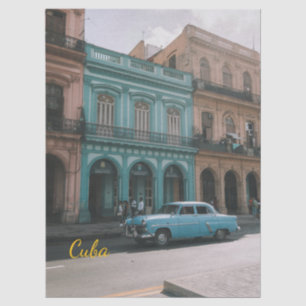 Vintage Teal Classic Car Old Havana Cuba Colonial  Tissue Paper