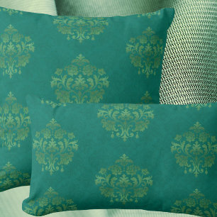 Vintage Teal Damask Gold Medallians Throw Pillow