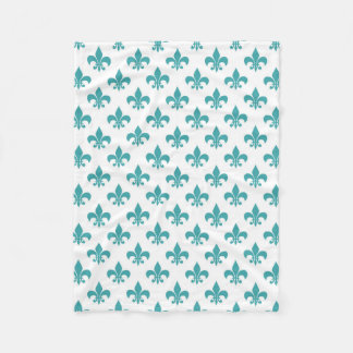 Vintage teal fleur de lis pattern fleece blanket