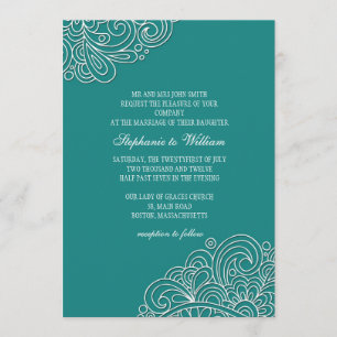 Vintage Teal Floral Swirl Wedding Invitation