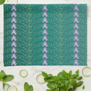 Vintage Teal Floral Violets wallpaper pattern Kitchen Towel
