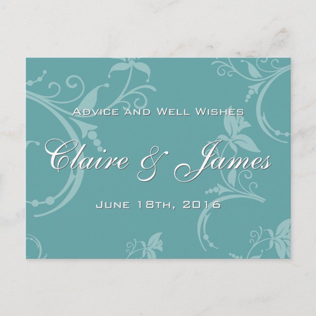 Vintage Teal Floral Wedding Advice Card (Front)