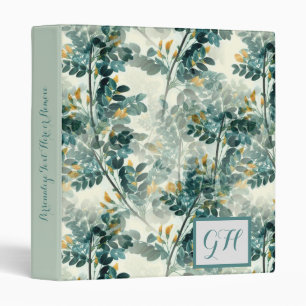 Vintage Teal Foliage Leaves Elegant Chic Design Binder