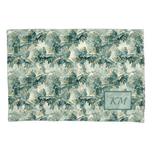 Vintage Teal Foliage Leaves Elegant Chic Design Pillowcase