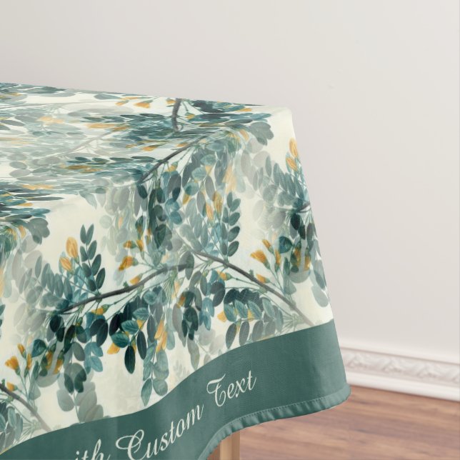Vintage Teal Foliage Leaves Elegant Chic Design Tablecloth (In Situ)