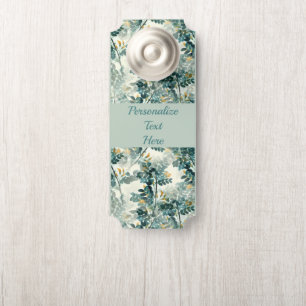 Vintage Teal Foliage Leaves Elegant Chic Pattern Door Hanger