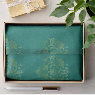Vintage Teal Gold Damask Gift Decoupage Craft Tissue Paper