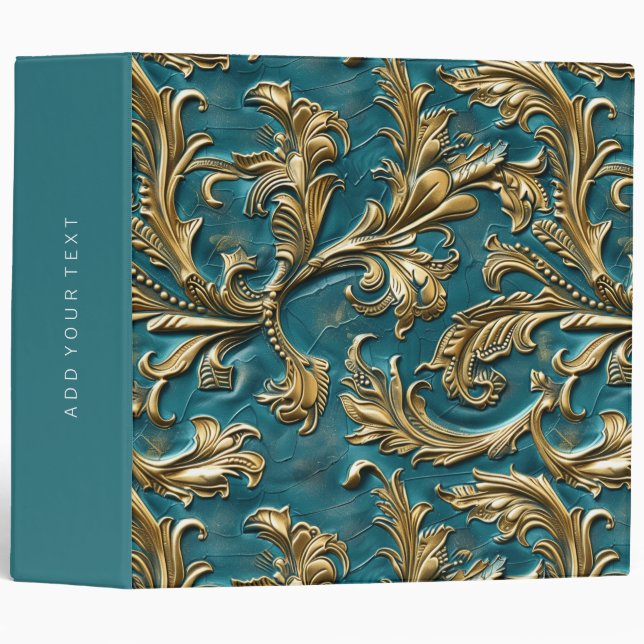 Vintage Teal gold tooled leather Binder (Front/Spine)