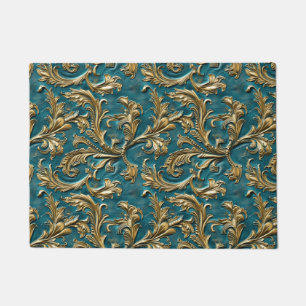 Vintage Teal gold tooled leather Doormat