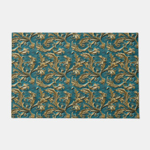Vintage Teal gold tooled leather Doormat