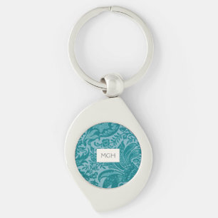 Vintage Teal Green Floral Botanical Monogram Keychain