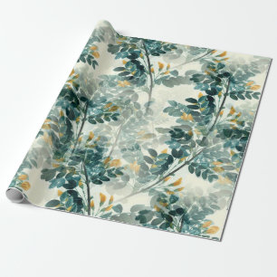 Vintage Teal Green Foliage Leaves Elegant Pattern Wrapping Paper
