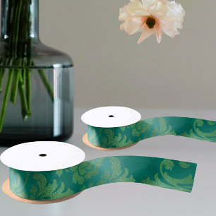 Vintage Teal Green Gold Damask All Occasion  Satin Ribbon