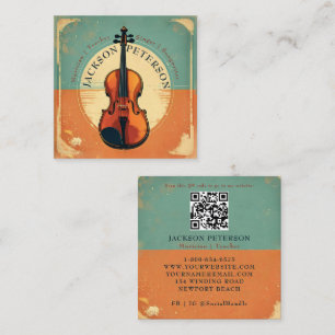 Vintage Teal Grunge Violin Violinist Music Teacher Square Business Card