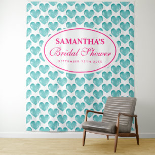 Vintage teal heart bridal shower photo backdrop tapestry