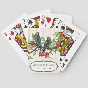 Vintage Teal Love Birds Wedding Gift Playing Card