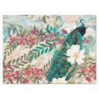 Vintage Teal Peacock and Pink Floral Decoupage