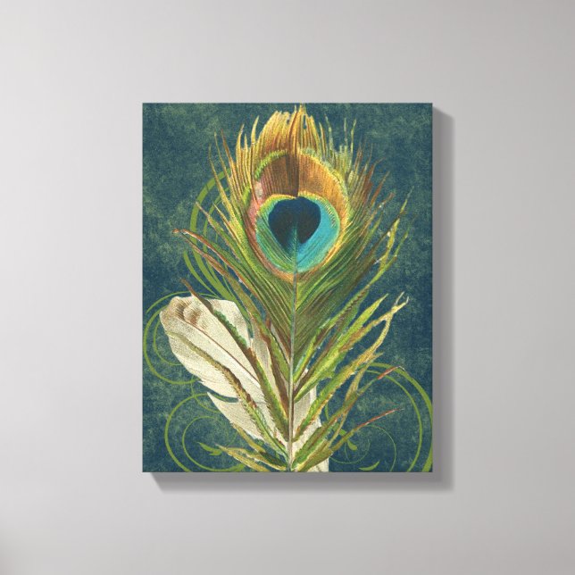 Vintage Teal Peacock Feather Canvas Print (Front)