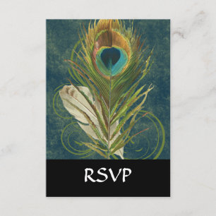 Vintage Teal Peacock Feather RSVP Card