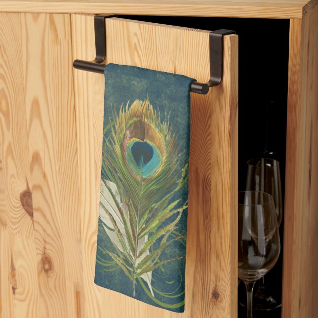 Vintage Teal Peacock Feather Stylish Kitchen Towel (Thirds Fold)