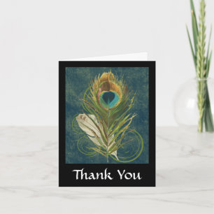Vintage Teal Peacock Feather Thank You Card