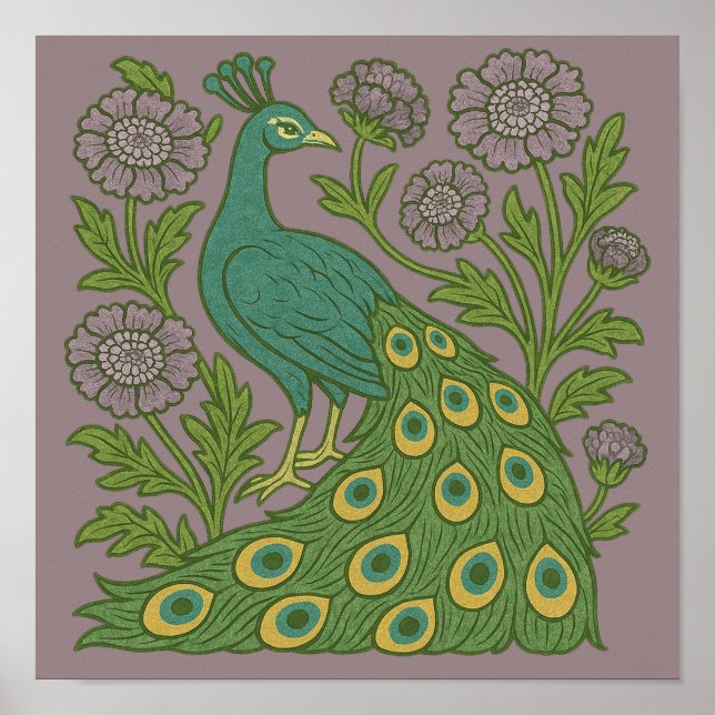 Vintage Teal Peacock                               Poster (Front)