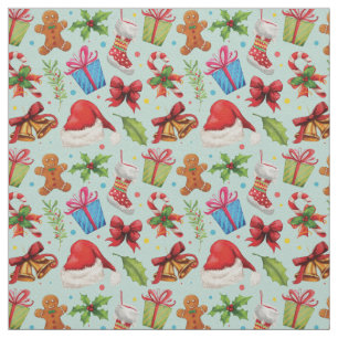 Vintage teal red green floral Christmas pattern Fabric
