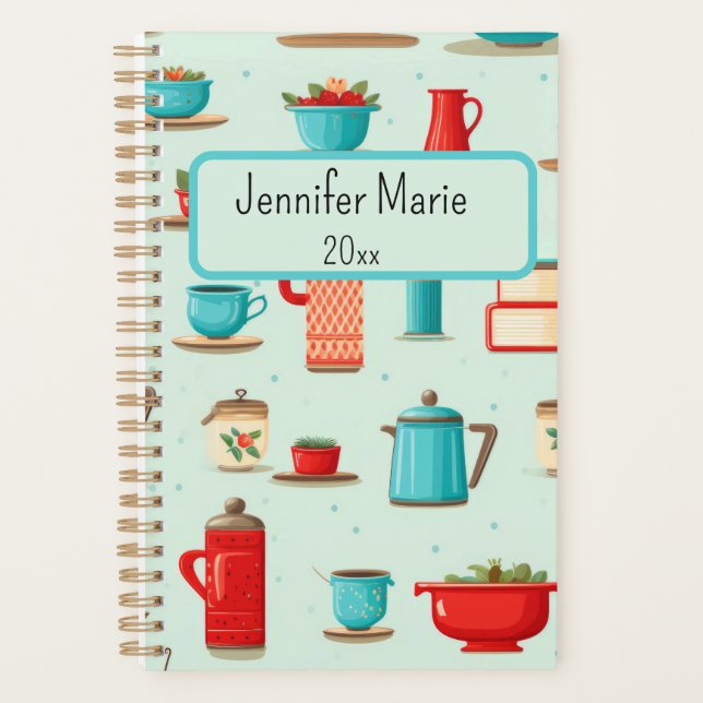Vintage Teal Red Kitchen Pattern Planner (Front)