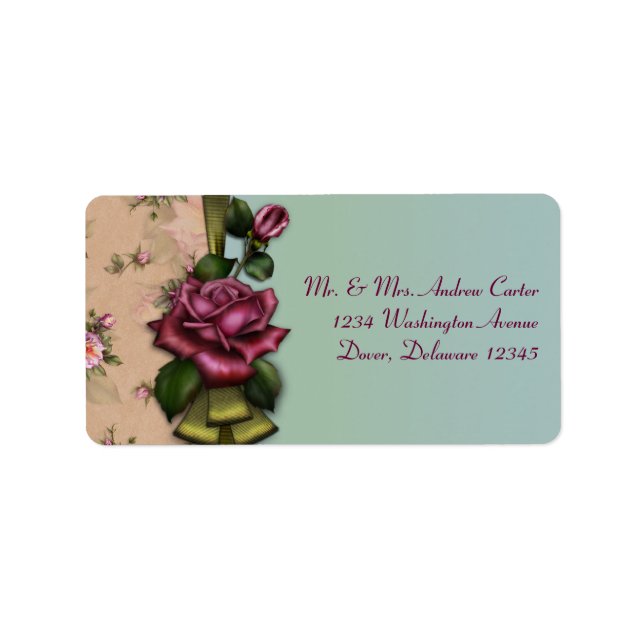 Vintage Teal Red Rose Address Labels (Front)