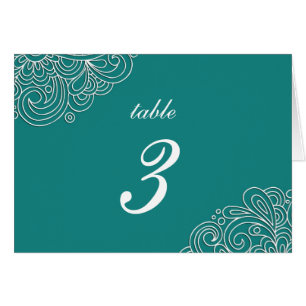 Vintage Teal Swirl Damask Wedding Table Number