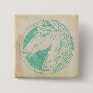 Vintage Teal Tint Horse Cameo 2 Inch Square Button
