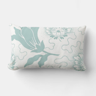 Vintage Teal White Farmhouse Style Floral Lumbar Lumbar Pillow