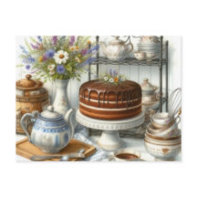 Vintage Teapot and Cake Tea Time Postcard