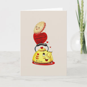 Vintage Teapot and Cookie Valentine Greeting Card