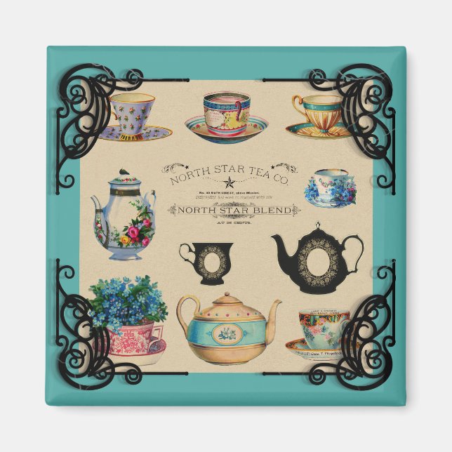 Vintage teapot and teacup magnet (Front)