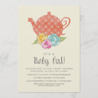 Vintage Teapot Baby Girl Shower Invitation