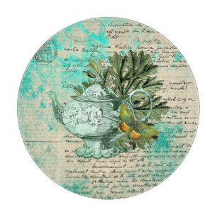 Vintage Teapot & Ephemera Collage Cutting Board