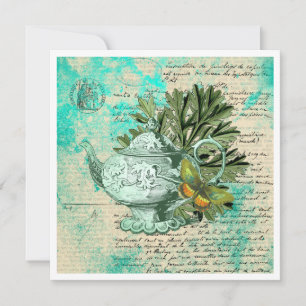 Vintage Teapot & Ephemera Collage Flat Card