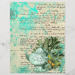 Vintage Teapot & Ephemera Collage Scrapbook Paper