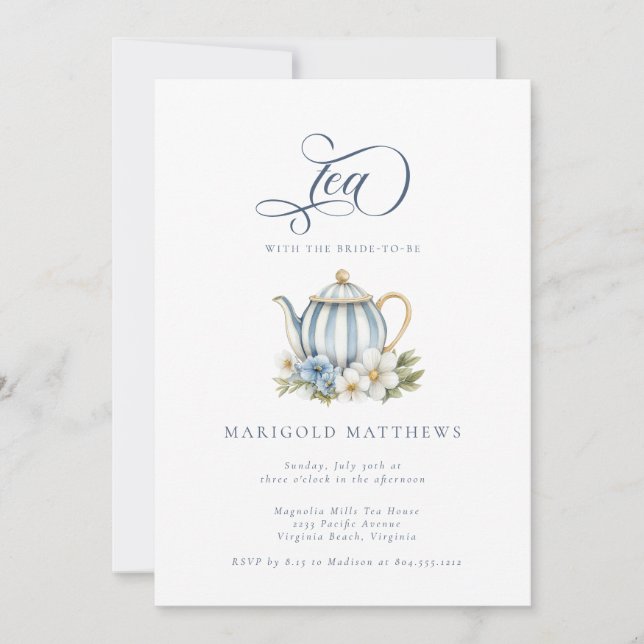Vintage Teapot Floral Granmillenial Tea Party   Invitation (Front)