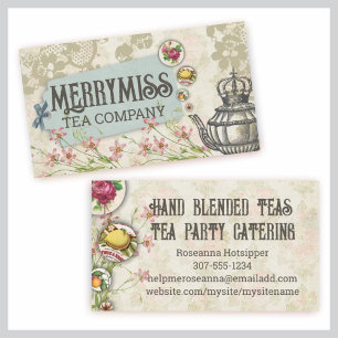 Vintage teapot flower bubbles shabby chic tea business card