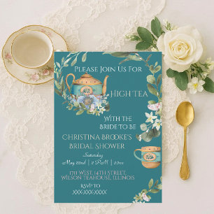 Vintage Teapot Garden Flora High Tea Bridal Shower Invitation