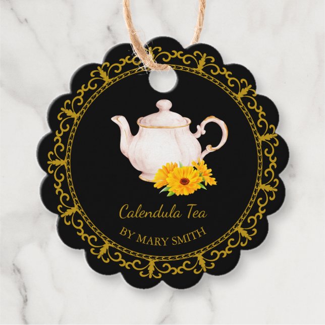 Vintage Teapot Homemade Calendula Tea Hang Tag (Front)