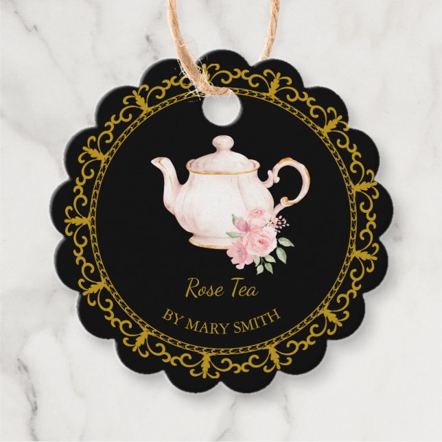 Vintage Teapot Homemade Rose Tea Hang Tag (Front)