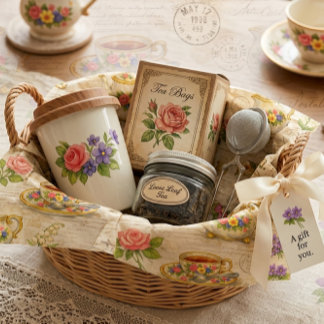 Vintage Teapot Teacup Ephemera Floral Tissue Paper