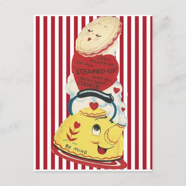 Vintage Teapot Valentine With Stripes Holiday Postcard (Front)